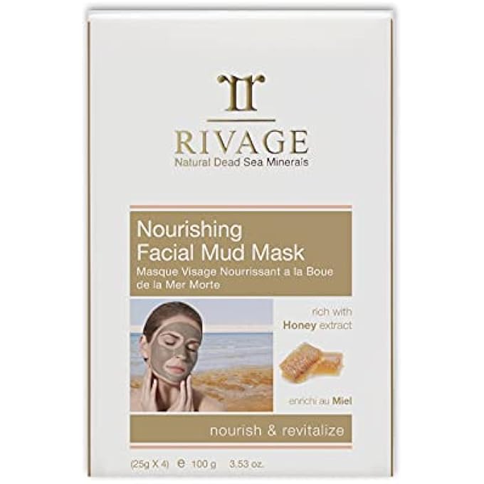 Rivage NATURAL DEAD SEA MINERALS NOURISHING FACIAL MUD MASK WITH HONEY SACHETS 25 G X 4 100% AUTHENTIC DEAD SEA MUD JORDAN NOURISH AND REVITALIZEVEGAN FRIENDLY, NO ANIMAL TESTING, NO HARSH CHEMICALS - Image 1